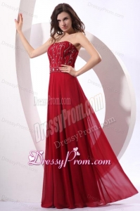 Strapless Beaded Decorate Floor-length Wine Red Prom Dress