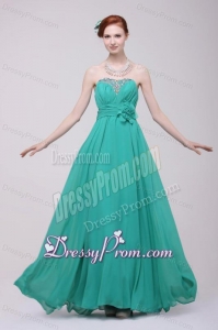 Green Chiffon Empire Beading and Flower Prom Dress for 2014 Spring