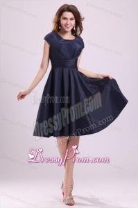 Navy Blue Scoop Short Prom Dress with A-line Knee-length