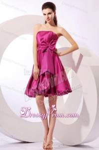 Strapless Fuchisa Prom Dress with Bow Knot A-line Knee-length