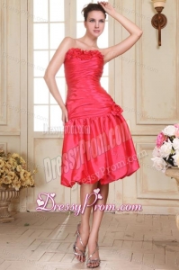 Sweetheart Knee-length Hand Made Flowers Prom Dress in Coral Red