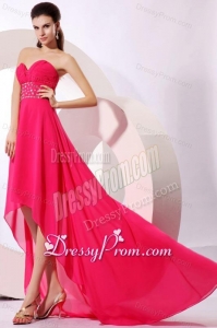 Brand new Empire Sweetheart Hot Pink High-low Beading 2014 Chiffon Prom Dress