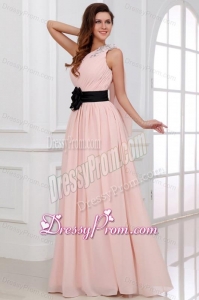 Discount Empire One Shoulder Chiffon Appliques Pink Prom Dress