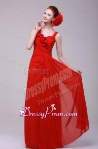 Simple Red Straps Empire Prom Dress with Flowers Chiffon