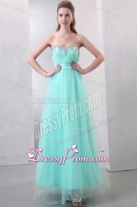 A-line Aqua Blue Sweetheart Beading and Ruching Organza Prom Dress