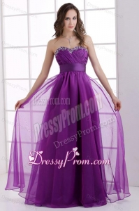 A-line Sweetheart Eggplant Purple Ruching Beading Chiffon Prom Dress