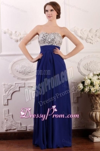 Blue Sweetheart Empire Chiffon Beaded Decorate Brust Prom Dress