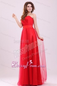 Cute Empire Sweetheart Red Floor-length Tulle Prom Dress with Ruching