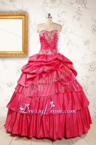 Most Popular Coral Red Sweet 16 Dresses with Appliques