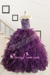 2015 New Style Purple Quinceanera Dresses with Beading and Ruffles