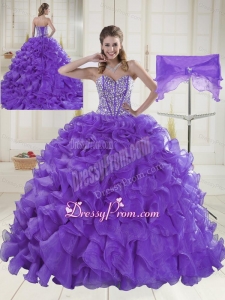 Pretty Sweetheart Brush Train Beading Quinceanera Dresses in Purple