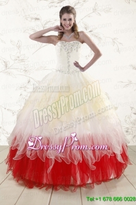 2016 Unique Multi Color Sweetheart Ruffled Quinceanera Dresses wth Beading