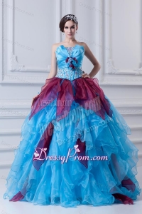 2014 Discount Ball Gown Strapless Beading Ruffles and Appliques Multi-Color Quinceanera Dress