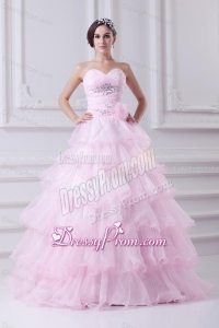Ball Gown Strapless Beading Appliques Baby Pink Quinceanera Dress