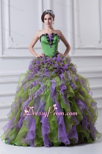 Ball Gown Strapless Multi-color Quinceanera Dress with Ruffles and Appliques