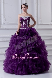 Ball Gown Sweetheart Ruffles and Appliques Purple Quinceanera Dress