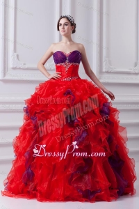 Fashionable Sweetheart Beading and Appliques Multi-color Quinceanera Dress with Ruffles