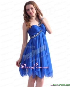 2015 Perfect Blue One Shoulder Prom Dresses with Ruffles