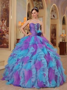 Purple and Aqua Blue Sweetheart Ruffles Organza Dresses For a Quince