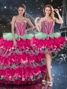 Multi-color Lace Up Quinceanera Dresses Beading and Ruffles and Ruffled Layers Sleeveless Floor Length