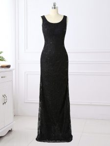 Chic Black Scoop Zipper Lace Evening Dress Long Sleeves