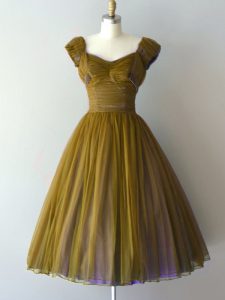 Custom Design Olive Green Court Dresses for Sweet 16 Prom and Party and Sweet 16 with Ruching V-neck Cap Sleeves Lace Up