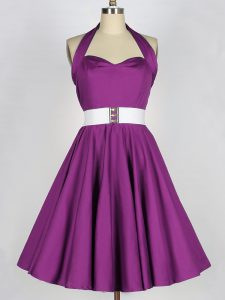 Purple Halter Top Lace Up Belt Dama Dress for Quinceanera Sleeveless