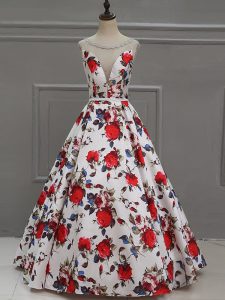 Superior Multi-color Scoop Lace Up Pattern Evening Dress Sleeveless