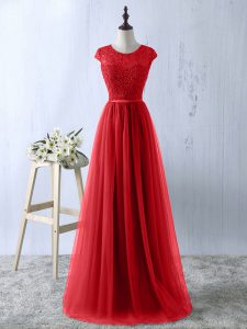 Customized Floor Length A-line Short Sleeves Red Zipper