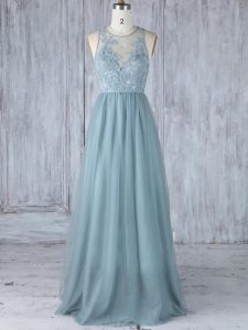 Grey Sleeveless Appliques Floor Length Dama Dress