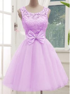 Dazzling Knee Length A-line Sleeveless Lilac Damas Dress Lace Up