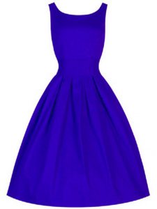 Blue Taffeta Lace Up Scoop Sleeveless Knee Length Court Dresses for Sweet 16 Ruching