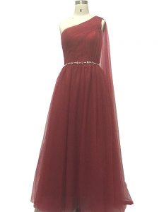 Chiffon Sleeveless Prom Dress Sweep Train and Beading and Pleated