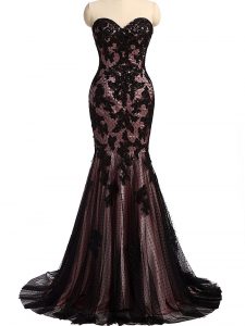 Dazzling Sleeveless Brush Train Lace Up Lace and Appliques Prom Dresses