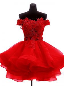 Fantastic A-line Homecoming Dress Red Off The Shoulder Organza Sleeveless Mini Length Zipper