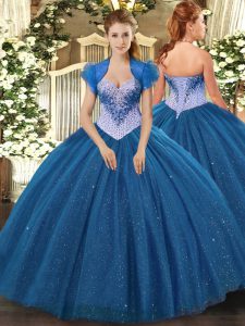 Charming Navy Blue Sweetheart Neckline Beading and Sequins Sweet 16 Quinceanera Dress Sleeveless Lace Up