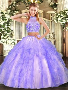 Tulle Sleeveless Floor Length Quinceanera Gown and Beading and Ruffled Layers