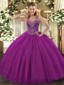 Custom Fit Ball Gowns 15 Quinceanera Dress Fuchsia Sweetheart Lace Sleeveless Floor Length Lace Up