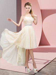 New Style High Low Champagne Prom Gown Sweetheart Sleeveless Lace Up