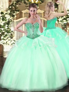 Gorgeous Ball Gowns Quinceanera Dress Apple Green Sweetheart Organza Sleeveless Floor Length Lace Up