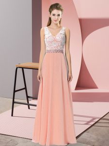 Sweet Sleeveless Backless Floor Length Beading