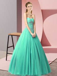 Sweetheart Sleeveless Tulle Homecoming Dress Beading Lace Up
