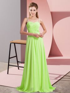 Fitting Yellow Green Sleeveless Sweep Train Ruching Homecoming Dress