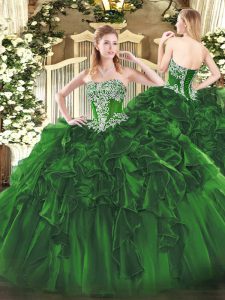 Dramatic Floor Length Ball Gowns Sleeveless Dark Green Quinceanera Dress Lace Up