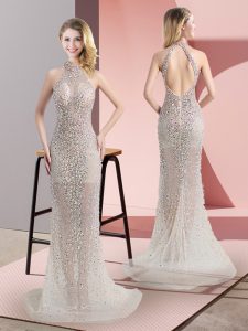 Stylish Tulle Sleeveless Sweep Train and Beading