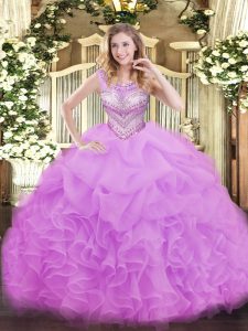 Floor Length Ball Gowns Sleeveless Lilac Quince Ball Gowns Lace Up