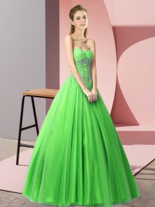 Unique Sweetheart Sleeveless Tulle Homecoming Dress Beading Lace Up