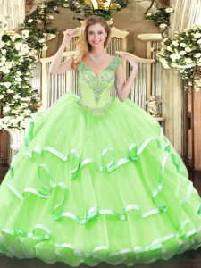 Lace Up Sweet 16 Dress Beading and Ruffled Layers Sleeveless Floor Length