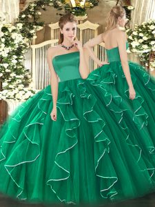 Fancy Strapless Sleeveless Tulle Quinceanera Dresses Ruffles Zipper