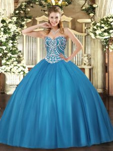 Floor Length Baby Blue Sweet 16 Dresses Sweetheart Sleeveless Lace Up